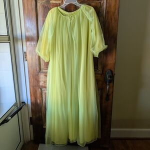 Vintage 1960's Nightgown & Peignoir Set - Lime Green and Yellow Nylon Chiffon